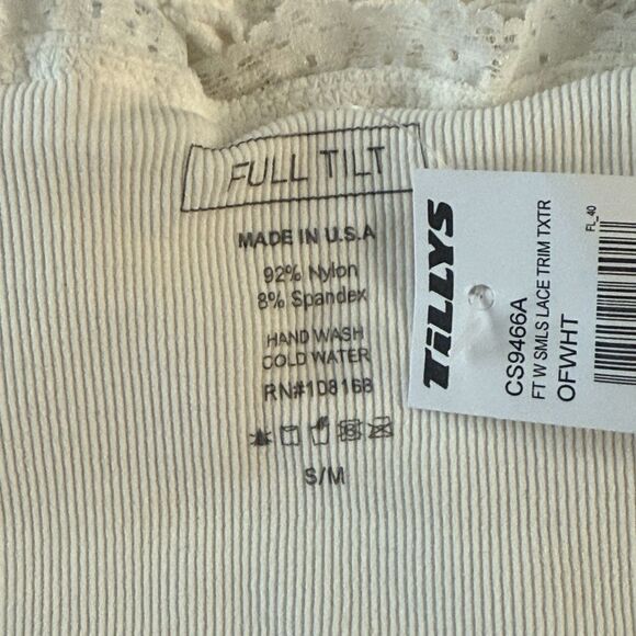 FULL TILT Seamless Lace Trim Textured Cropped Tube Top Size S/M Off White NWT - Picture 3 of 10